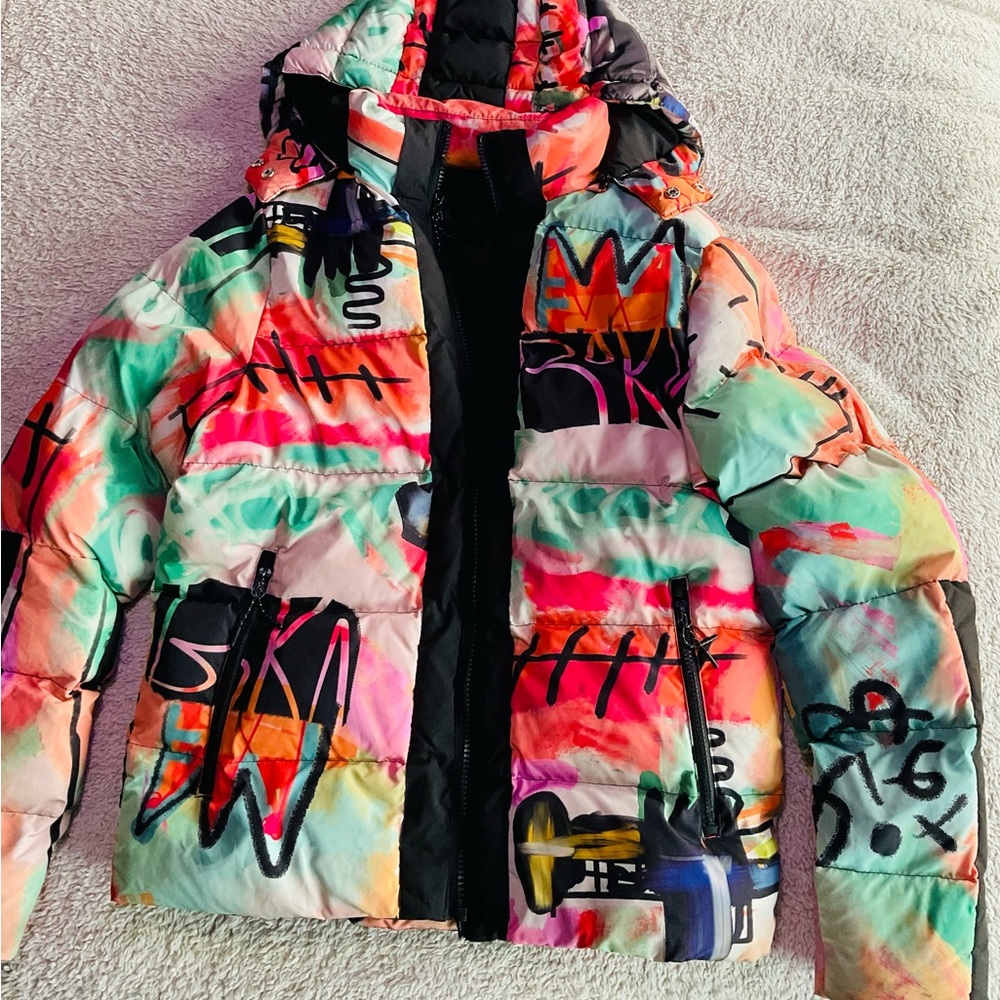 Men's Colorful Graffiti Puffer Jacket Size L